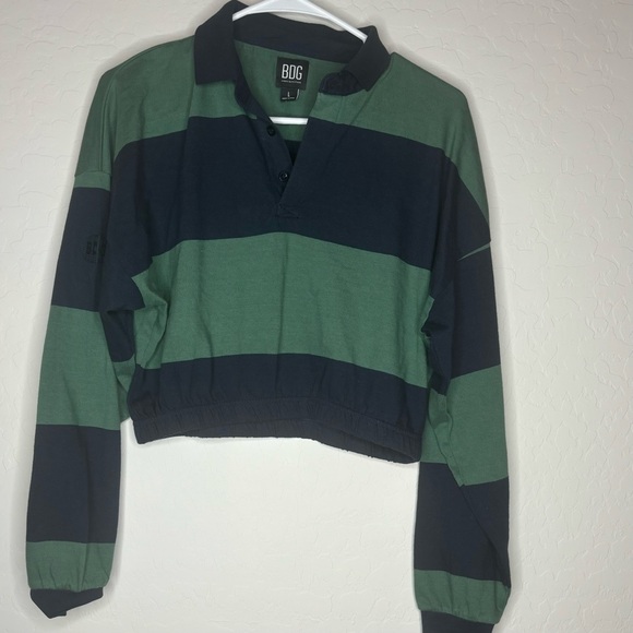 BDG Urban Outfitters Rugby Stripe Tee in Green & Navy SIZE LARGE - Picture 3 of 8
